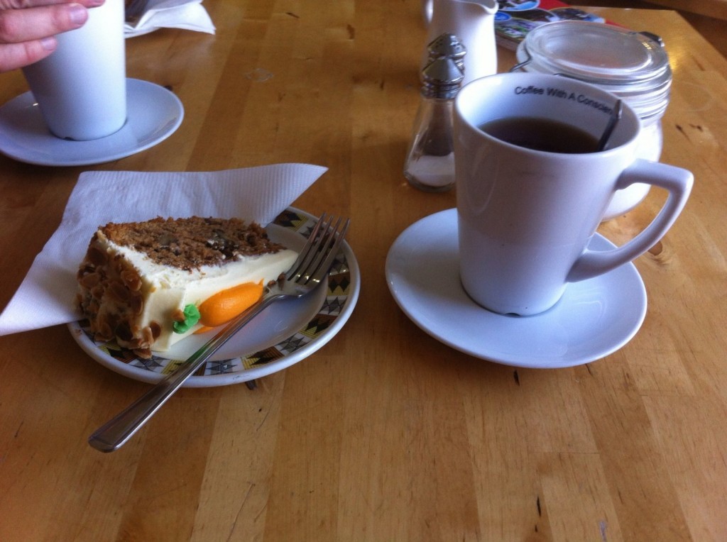 Tea and lovely carrot cake at "Love Coffee ...and Food" in Gifford