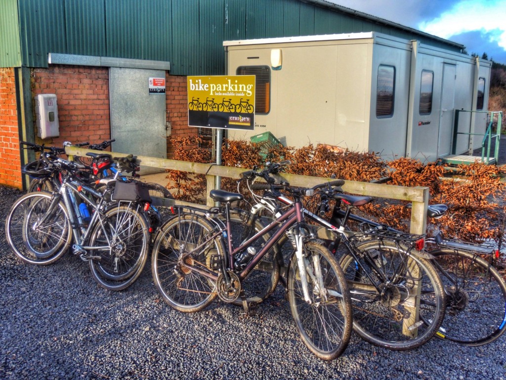 Lunch break for the bikes at Craigie Farm