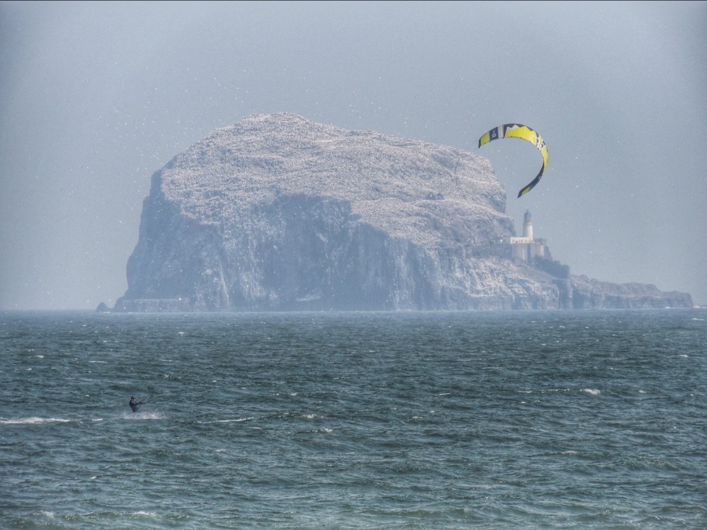 Kite surfing at North Berwick, with Bass Rock in the background