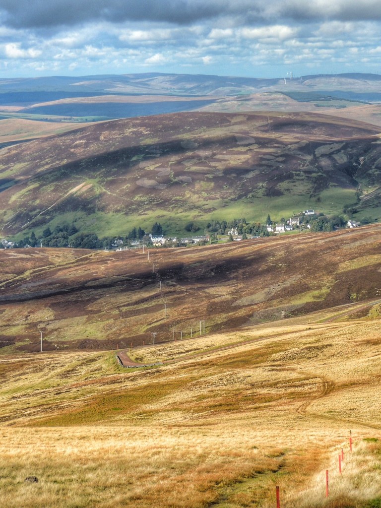 Wanlockhead in the distance, and a glimpse of the road that brought us up here.