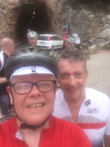 Selfie with Wille taken using my sunscreen-smeared phone at the Tunnel de Monnaber